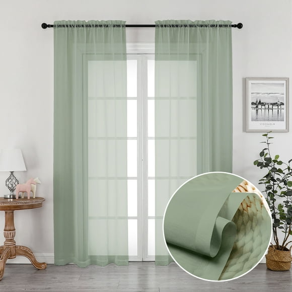 OVZME 2 Pieces Sheer Voile Curtains 84 inches Long, Light Weight Soft Window Treatment Drapery Panels for Master Room / Living Room, Each W40 x L84, Pack of 2, Sage Green