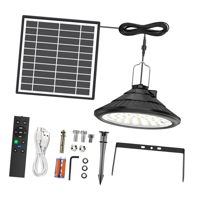 Lámpara solar colgante IP66 resistente al agua, colgante, lámpara de araña, luces interiores y exteriores para granero, jardín, garaje, camping B