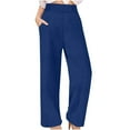 thumbnail image 2 of lcziwo Lightening Sales, Womens Loose Fit Wide Leg Linen Pants Solid Casual Elastic Waist Lounge Trousers 2025 Summer Beach Pant with Pockets Blue XL, 2 of 8