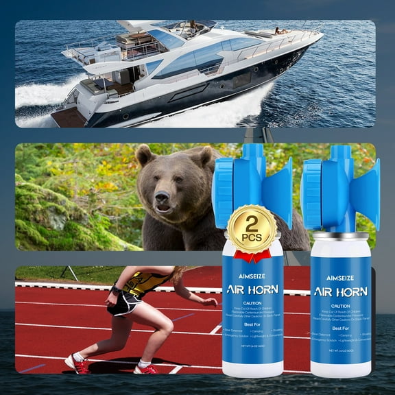 AIMSEIZE Air Horn Bear Protection 120dB Heard up to 0.5 mile Away,Bear Horn for Hiking Camping Biking and Outdoor Protection Blue (2 Bottles)
