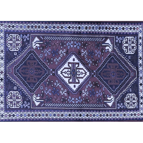 Ahgly Company Machine Washable Indoor Rectangle Persian Blue Traditional Area Rugs, 2' x 5'