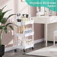 thumbnail image 2 of 3 Tier Rolling Utility Cart with Removable Drawer, Bathroom Storage Organizer with 2 Lockable Wheels, Mobile Shelving Unit for Kitchen, Office, Snack, Craft, Makeup, Baby Essentials, White, 2 of 8