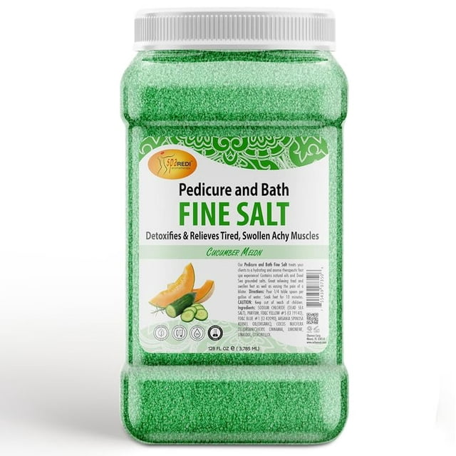 SPA REDI - Detox Foot Soak Pedicure and Bath Fine Salt Pepino y Melón 128 Oz - Hecho con Sales del Mar Muerto Aceite de Argán Aceite de Coco y Aceite Esencial - Hidrata Suaviza e Hidrata