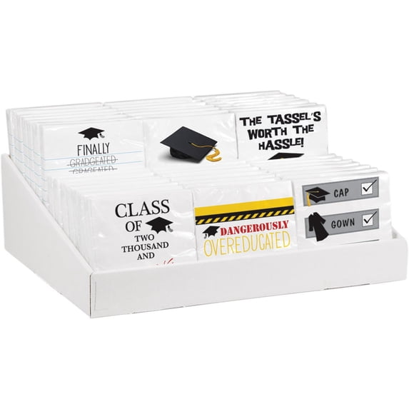 Pack of 42 White Assorted Tassel Talk Beverage Napkin with Counter Display 8.3"