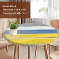 thumbnail image 5 of Abstract Stripe Round Fitted Table Cover Yellow Blue Grey Gradient Abstract Retro Waterproof Table Cloth with Elastic Edge Wipeable Tablecloth for Picnic Camping Party Fits 36"-44" Diameter, 5 of 8