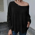 thumbnail image 3 of WREESH Womens Fashion Flowy Tops Long Sleeve V-Neck Solid Color Loose Lace Up Back Shoulder Drop T-Shirt Pullover Black, 3 of 6