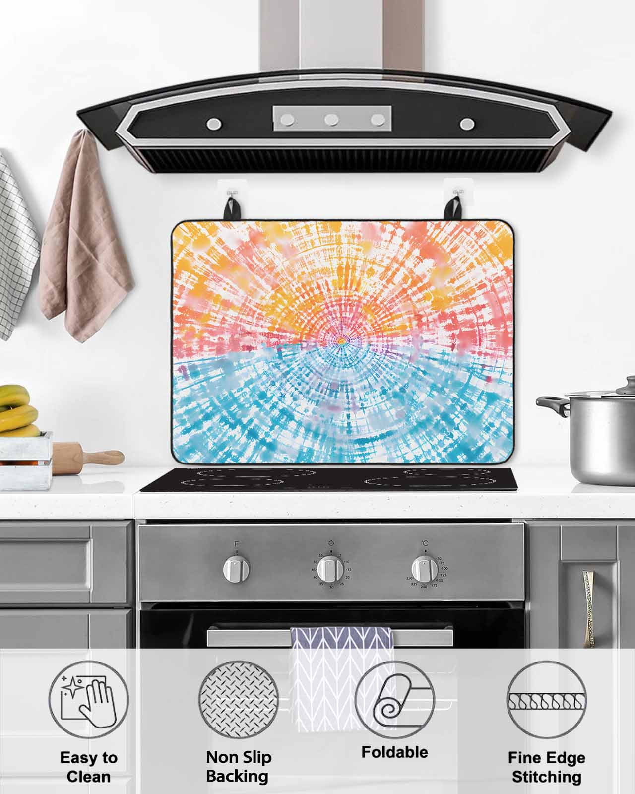 nqOlkjepod Large Induction Cooktop Protector Mat 24"x21", Orange Pink Blue Stove Top Covers for Electric Stove, Modern Abstract Art Ethnic Decorative Stove Burner Cover Mats, Glass Top Stove Cover