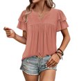 thumbnail image 4 of Camisetas Casuales de Manga Corta de las Mujeres con Cuello en V, Cuello Redondo, Color Sólido Blusa Ligera de Poliéster, 4 of 8