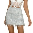 thumbnail image 2 of DailyTrove Women's Silver Sequin Fringe Mini Skirt - Sparkly Party & Club Wear, Cute for Night Celebrations, 2 of 6