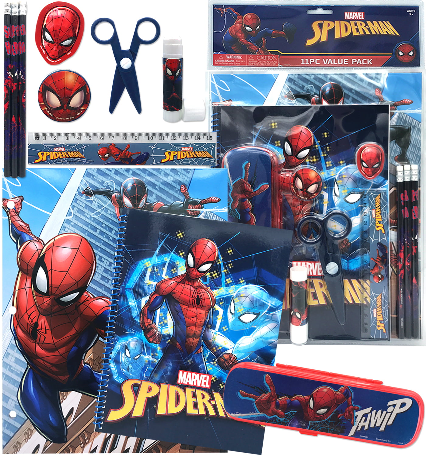 blue Spider-Man Stationary Set Eraser Ruler School Supply Pencil pouch 