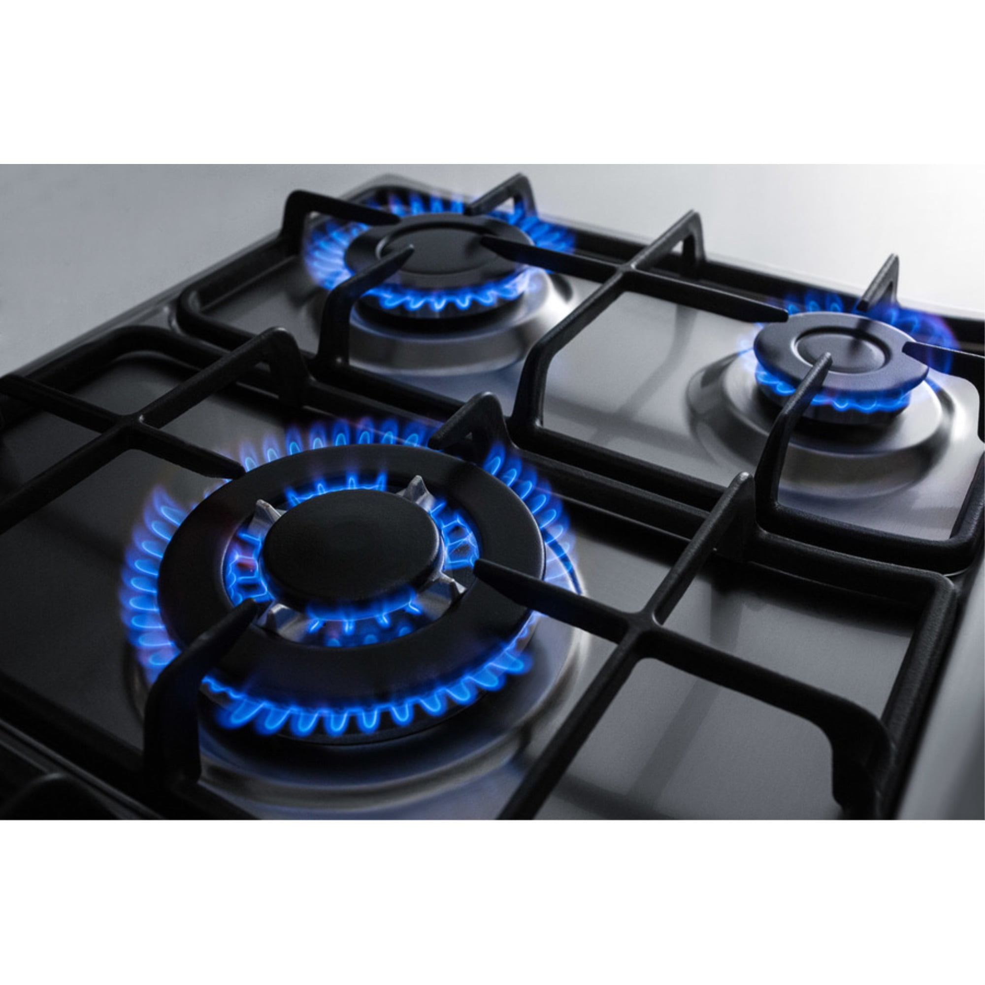 5-burner gas cooktop made in Italy in a stainless steel finish with sealed burners, cast iron grates, and wok stand; fits standard 24" wide cutouts