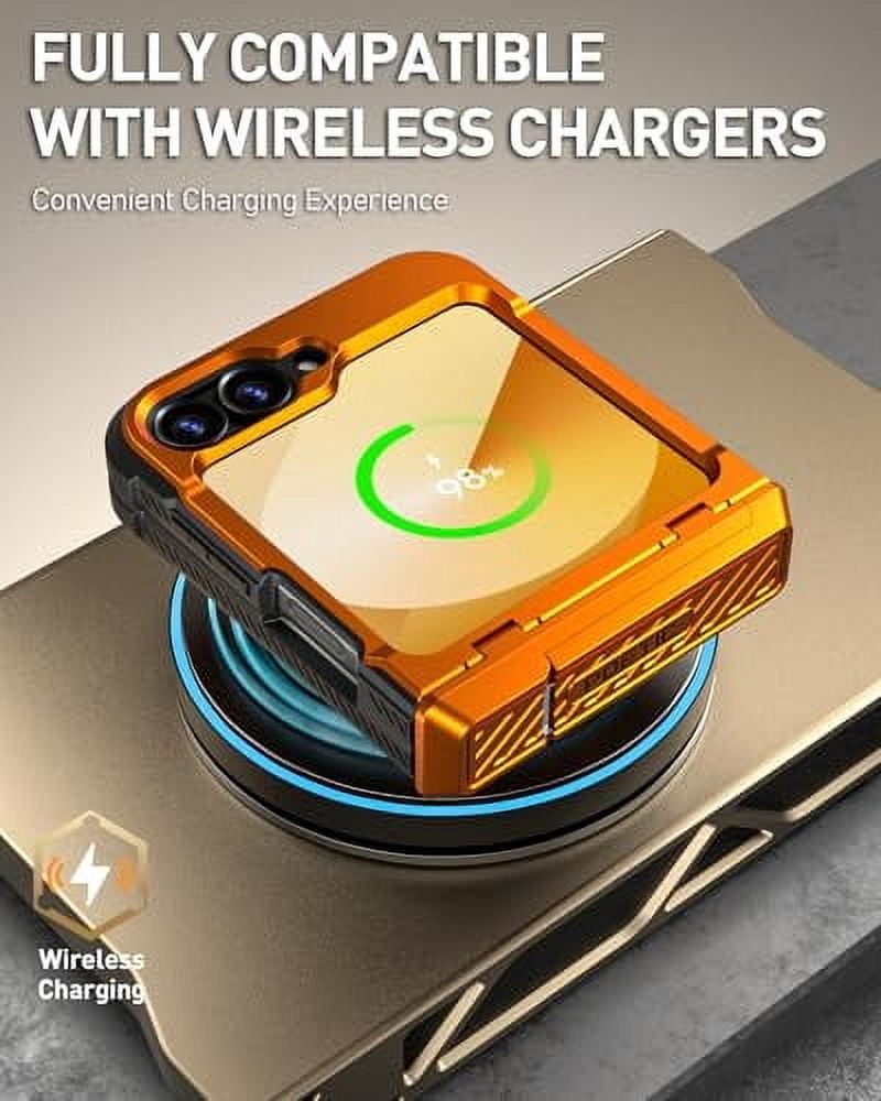 Poetic Spartan Case for Samsung Galaxy Z Flip 6 5G (2024) [Kickstand][Built-in Screen Protector] Metallic Orange
