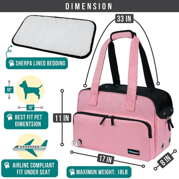 Soft-Sided Small Dog Purse Carrier with Pockets, Airline Approved Breathable Mesh, Portable Puppy Cat Travel Tote, Pink