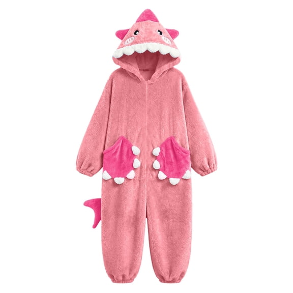 BOOMNY Halloween Unisex Men Womens Flannel Onesie Pajamas Cartoon Shark Long Sleeve Hooded Pjs Jumpsuit Cozy Warm Loungewear Homewear