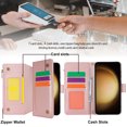 thumbnail image 5 of Compatible With Samsung Galaxy S23 Wallet Case with Card Holder Kickstand Double Magnetic Clasp Zipper Pocket Lanyard Strap Wristlet, Leather Flip Case Women Men Wallet Cover,Rosegold, 5 of 14