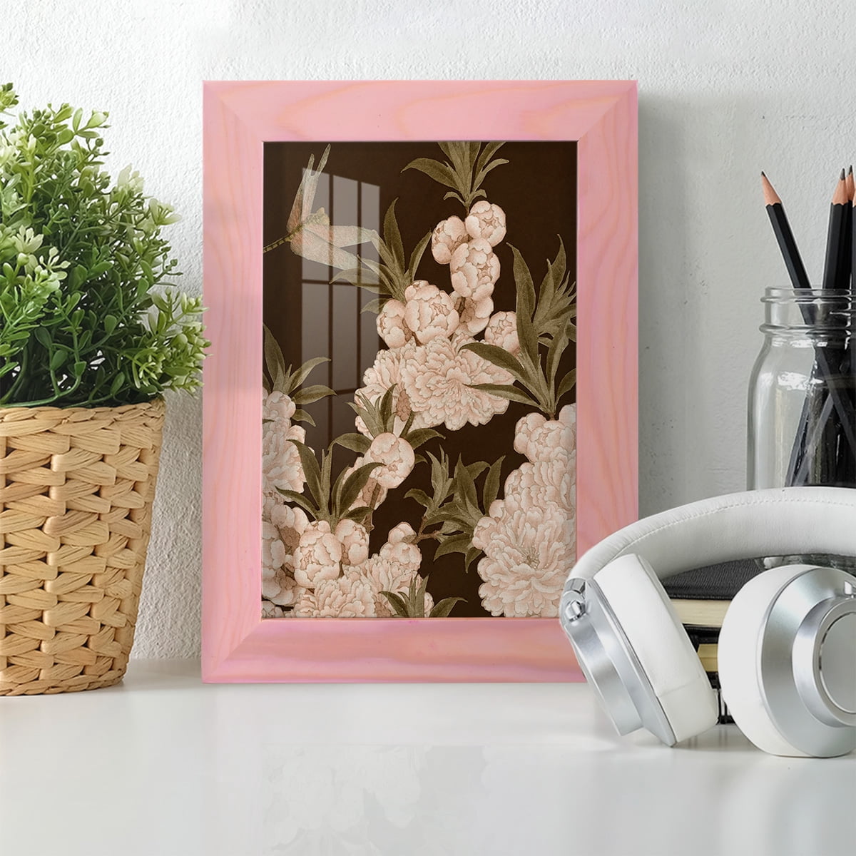 Asian Brocade III - Framed Print w/glass - Sunset Pink