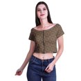 thumbnail image 2 of Moomaya Printed Short Sleeve Zipper Top Boat Neck Womens Sexy Summer Crop Tops, 2 of 5