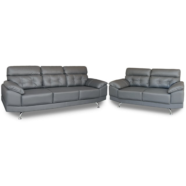 Sala de Piel Genuina Sofá y Love Seat ConfortoPiel Dublin Gris Oxford