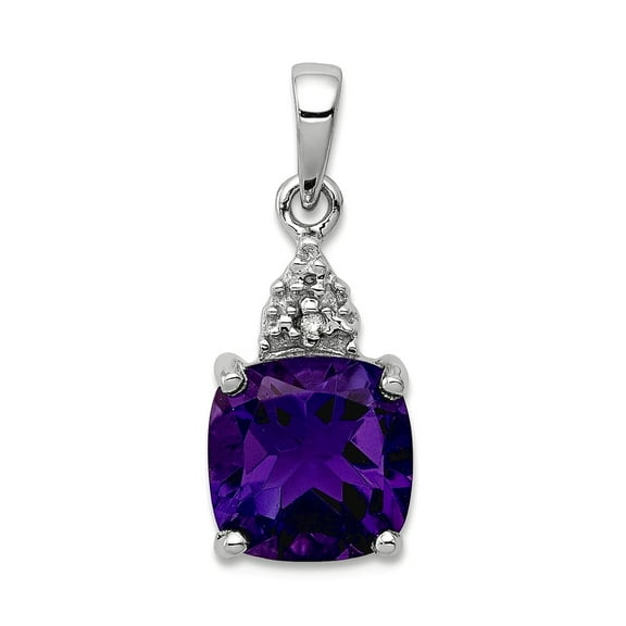 925 Sterling Silver Polished Rhodium Amethyst and Diamond Pendant Necklace 19x8mm Wide Pendant for Women