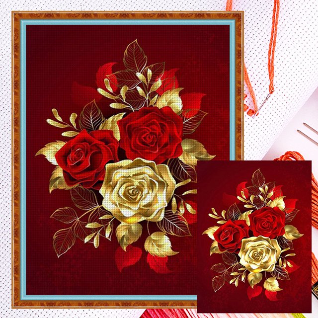Tela para Bordar Rosa Dorada Full Algodón Ecológico 11CT 3 Hilos (03) Blanco