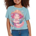 thumbnail image 3 of Uourmeti Girl Axolotl Shirt Size 5-6 Summer Short Sleeve Crop Top Mushroom Casual Crew Neck Pullover Lightweight Loose Sports T-Shirt, 3 of 6