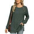 thumbnail image 4 of FYDUU Womens Casual T Shirts Women's Long Sleeve Split Hem Sweatshirt Fall Winter Round Neck Drop Shoulder Loose Fit Comfortable Tunic Top Trendy Basic Tee Tops, 4 of 9