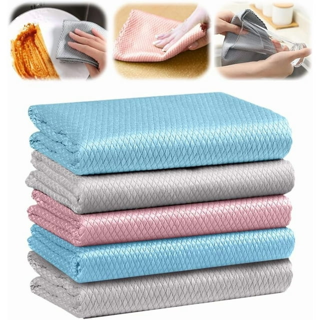 ZOUSSIQI 5 PCS Streak-Free Miracle Cleaning Cloths - Reusable, 2025 New Fish Scale Microfiber Towels Magic Cleaning Cloths, Highly Absorbent Cleaning Rags for Cars Home Kitchen Cleaning CA919-46217