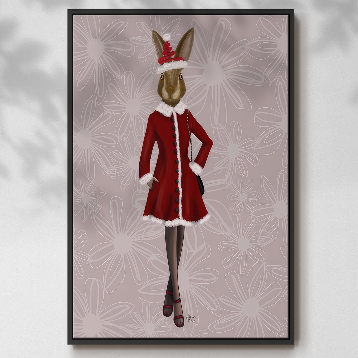 Christmas Christmas Fashion Bunny - Framed Gallery Wrapped Holiday Canvas - 25 x 37 - Black Frame
