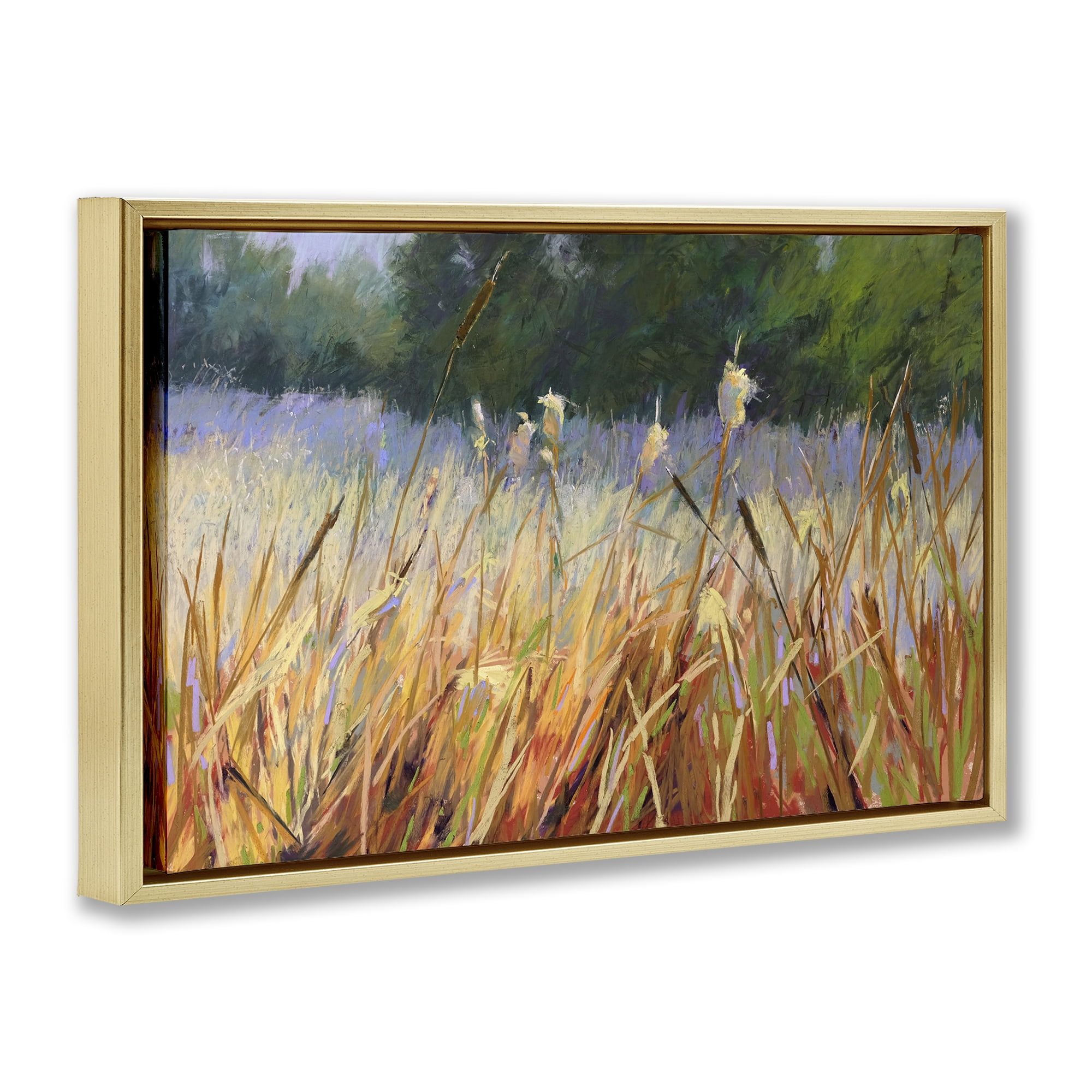 Stupell Industries Country Summer Reeds Landscape & Nature Painting Gold Floater Framed Canvas Art Print Wall Art, 25 x 17