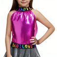thumbnail image 5 of FAHXNVB Girls Crewneck Tank Tops Shiny Letter Print Off Shoulder Casual Dance T-Shirts Fashion Comfortable Sleeveless Shirts 4-14 Years, 5 of 5