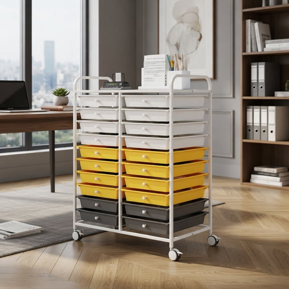 Topcobe 20 Drawers Storage Rolling Cart Studio Organizer, Rolling Carts with Wheels for Kitchen, Living Room, Yellow