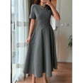 thumbnail image 6 of Women'S Autumn Elegant Classic Round Neck Short Sleeve Midi A-Line Flowing Elegant Winter Party Dress Gray S, 6 of 9