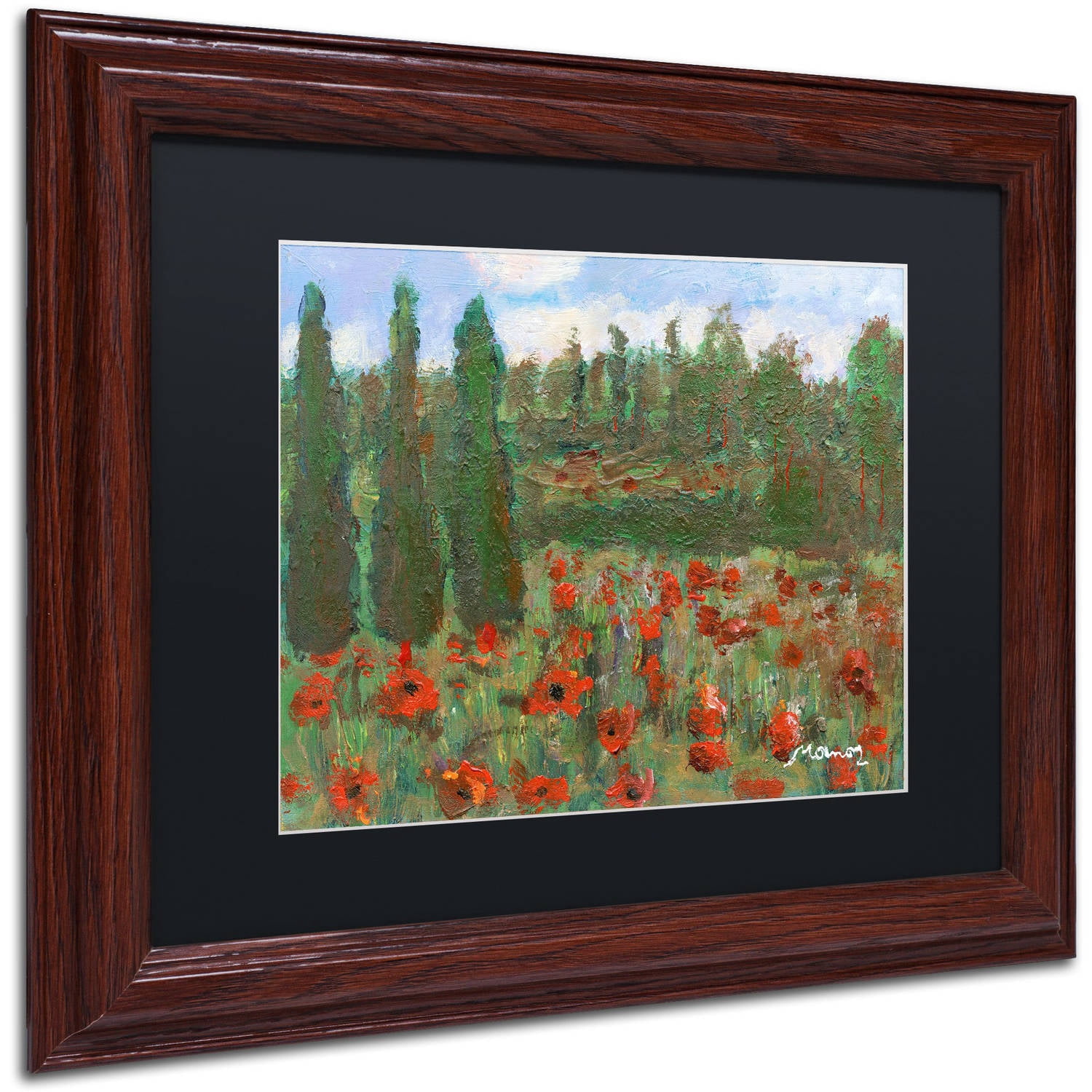 Trademark Fine Art "Red Poppies in the Wood" Canvas Art by Manor Shadian Black Matte, Wood Frame