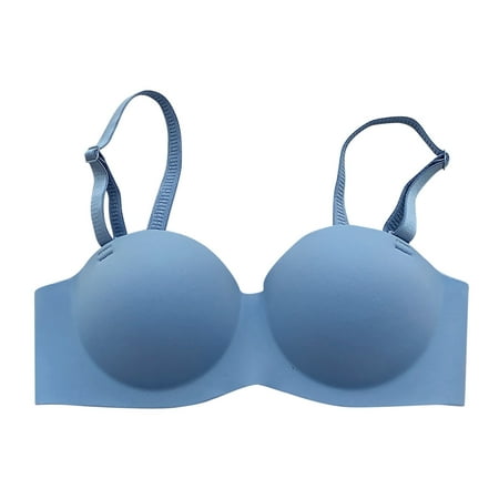 

REORIAFEE Women Bra Bralette Gathering Seamless Bra Detachable Shoulder Straps Daily Blue M