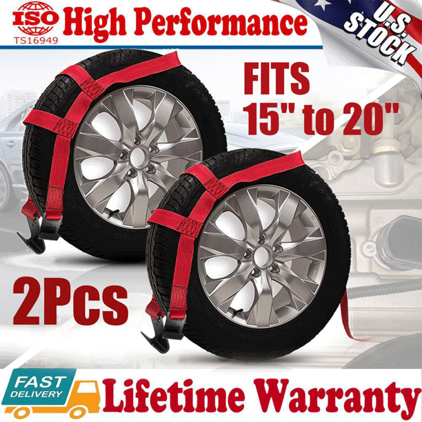 2 Pcs Tow Dolly Tire Wheel Tie Down Strap with Flat Hooks, Tire Basket
