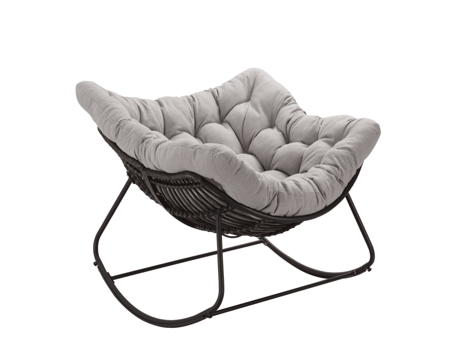 Oversized Rocking Chair, Indoor Outdoor Patio Wicker Rocker with Thick Cushion, Patio Lounge Chair Rocking Recliner