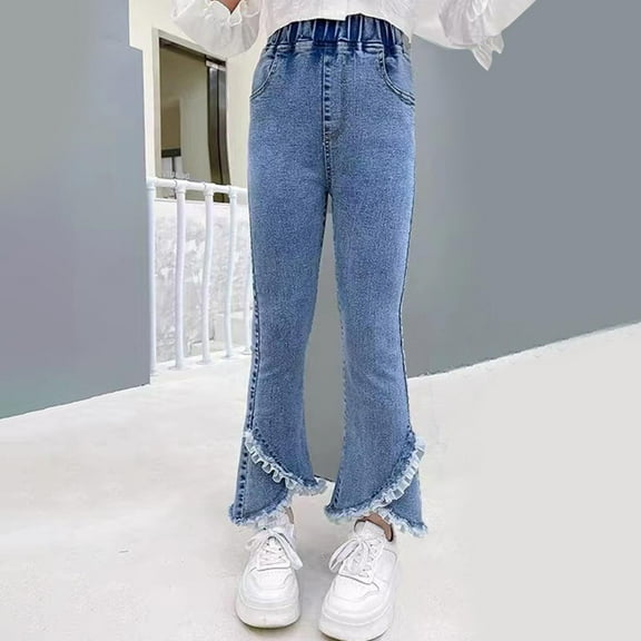 Tween Girls Trendy Clothes New Girls' Jeans Girls and Stylish Appearance Children's Bottoms Medium and Large Children's Pants Style B-33 Blue 150
