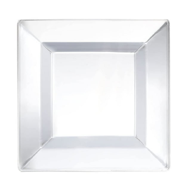 Party Essentials Party Supplies Disposable Classic Square Plastic Plates For Wedding/All Occasions, 6.5", 70-Count, Clear