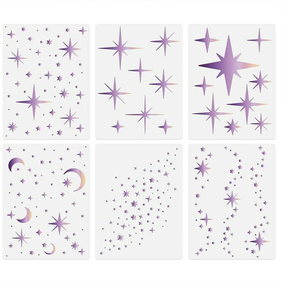 6Pcs Star Moon Wall Stencil Templates 15.7 x 11.8 Inch Reusable Plastic Twinkle Star Stencils for Painting on Wood Wall Floor Fabric Glass Furniture Star DIY Home Decor Or Craft Stencils