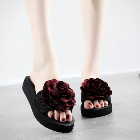 

EQWLJWE Women s Ladies Bohemia Flower Home Outdoor Wedges Beach Shoes Sandals Slippers Women s Slippers Holiday Clearance