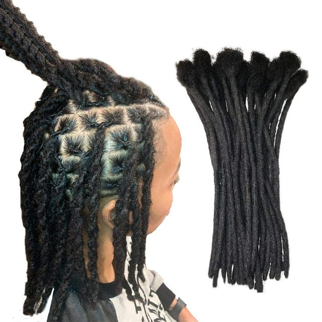 Extensiones de rastas de cabello humano YOTCHOI hechas a mano, tamaño pequeño (diámetro 0,4 cm), 10 pulgadas, 30 hebras/paquete, negro Natural # 1B