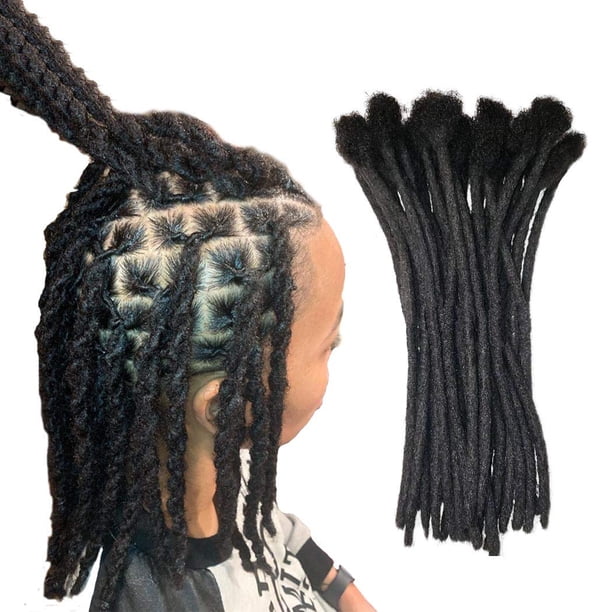 Extensiones de rastas de cabello humano YOTCHOI hechas a mano, tamaño pequeño (diámetro 0,4 cm), 10 pulgadas, 30 hebras/paquete, negro Natural # 1B
