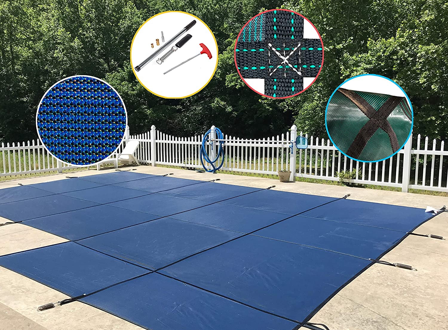 WaterWarden Inground Mesh Pool Safety Cover for a 16’ x 32’ Rectangle Pool, Right Step, 20-Year Warranty