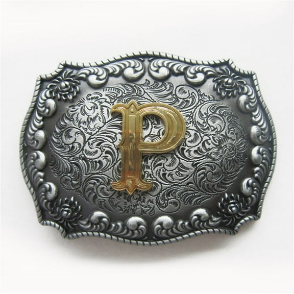 Vintage Style Initial Letter P Cowboy Cowgirl Western Belt Buckle