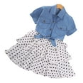 thumbnail image 2 of YTDSCS Toddler Kids Girls Summer Dresses 2PCS Outfits 4-12 Years Solid Colour Denim Jacket Polka Dot Sleeveless Dress Set for Girls, 2 of 9