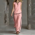 thumbnail image 4 of Cagogo Women's 2 Piece Sleeveless V Neck T-Shirt Wide Leg Pants Set Casual Boho Vacation Outfit Loose Summer Travel Matching Lounge Suits Tracksuit Clothes, Pink XL, 4 of 6