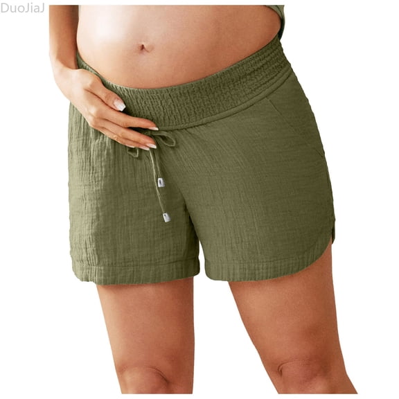 DuoJiaJ Maternity Athletic Shorts with Pockets Drawstring Casual Shorts Yoga Workout Green L