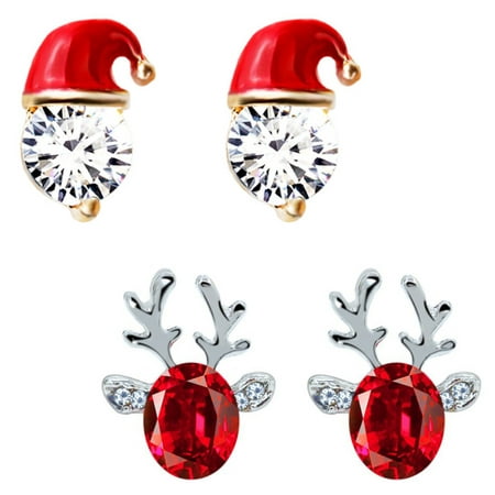 2 Pairs Christmas Earrings Korean Version Chrismas Gifts for Womens Girls Miss