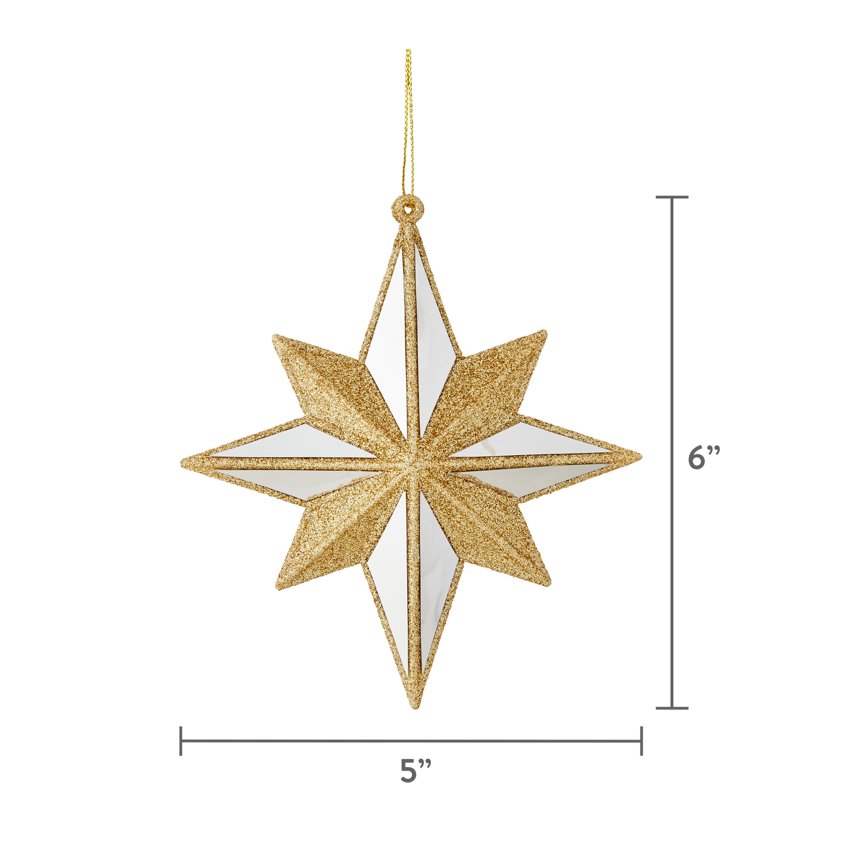Gold Glitter Star Christmas Ornament, 6 in, by Holiday Time