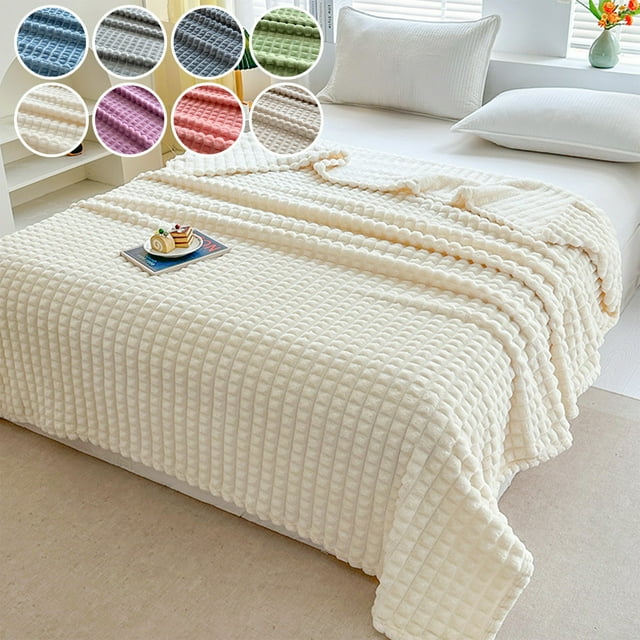 Sentmoon Plushs Blanket Blankets & Throws 79x71 In Fleece Throw Blanket For Couch Soft Warm Fluffys Cream Solid ColorBlanket Decorative And Giftable Striped Blankets for Christmas and Holidays